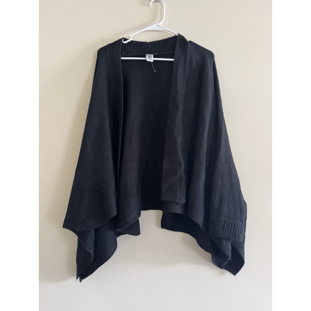Black Open Front Poncho Cardigan Sweater Knit Ruana Wrap Cape Draped One Size